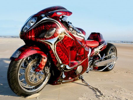 Fondo Escritorio de una Moto Roja en la Playa